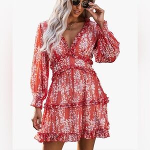 Red floral flowy dress